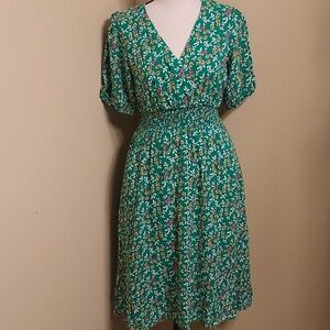 Draper James RSVP Green Floral Dress with Yellow & White Blooms